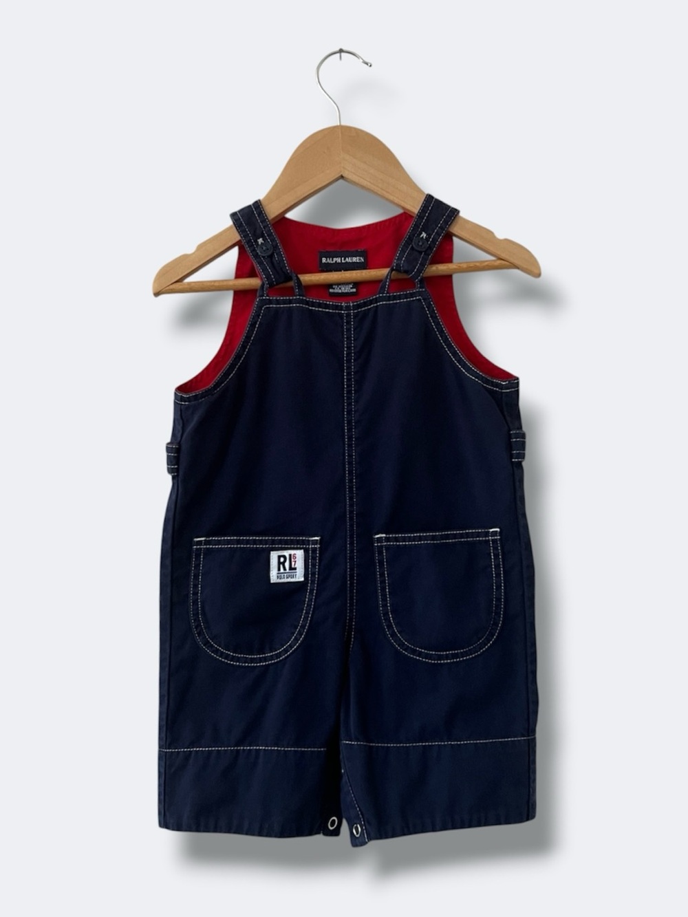 Vintage 90s Ralph Lauren Polo Sport RL 67 Baby Shortall Overalls 12-18M Navy
